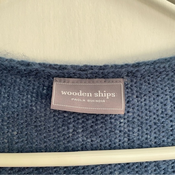 Wooden Ships Tailgate Season Navy Blue White Sweater Mohair Wool Long Sleeve M L - Picture 6 of 10